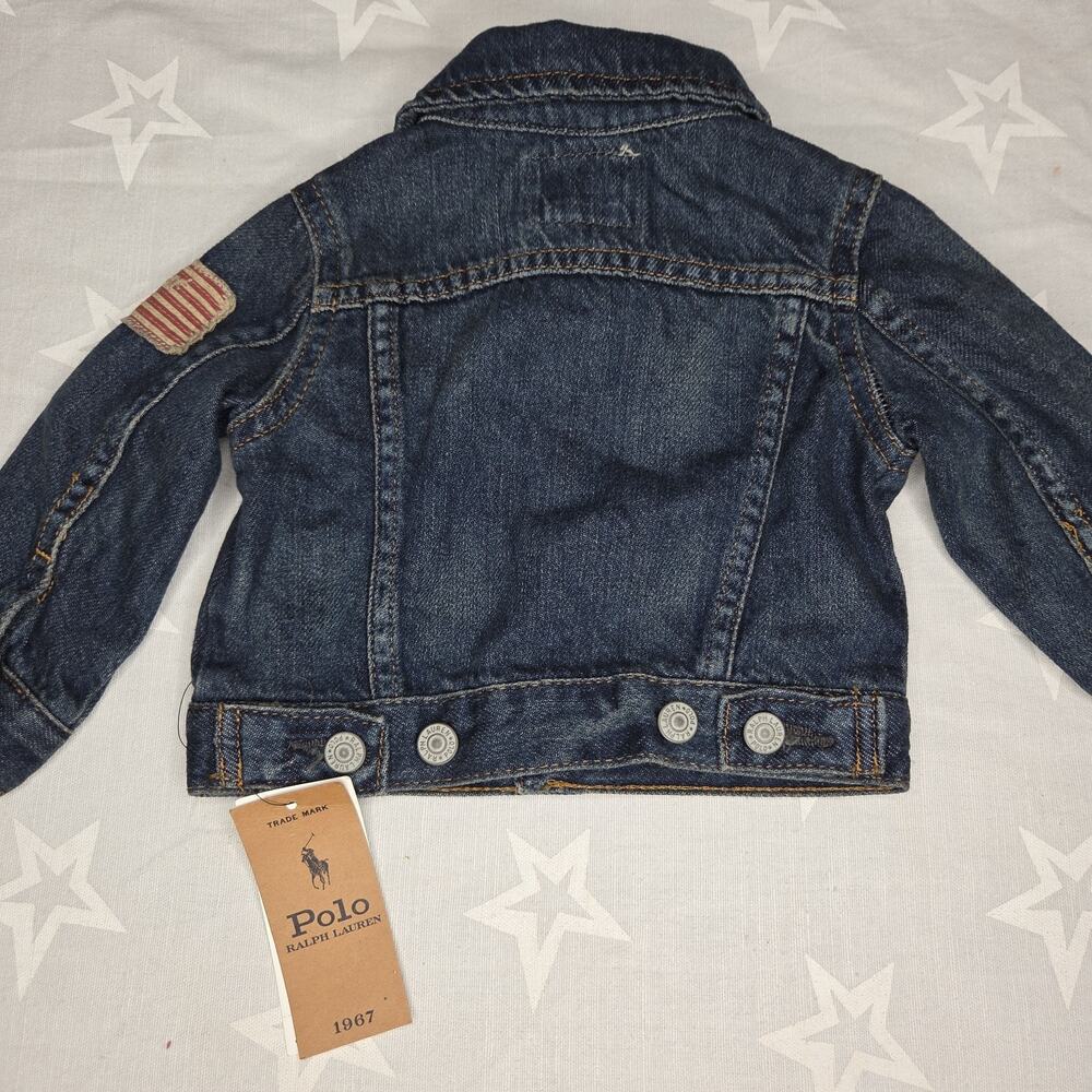 NWT Polo Ralph Lauren Baby Denim Jacket 9M Inwood Trucker Jean Flag Patch - Picture 8 of 13